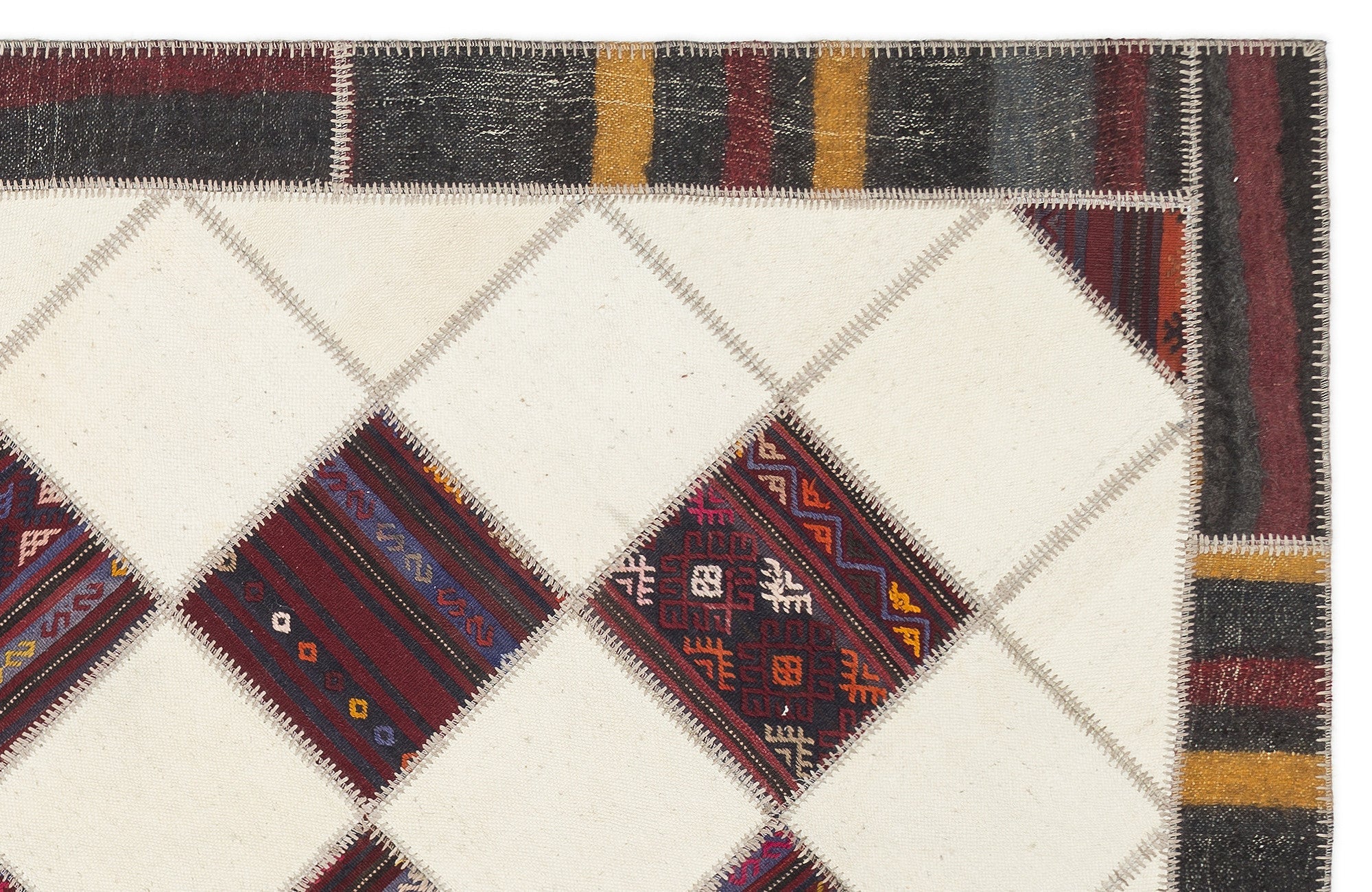 Teselya Beige Striped Wool Handmade Area Rug 5'4" x 8'10"