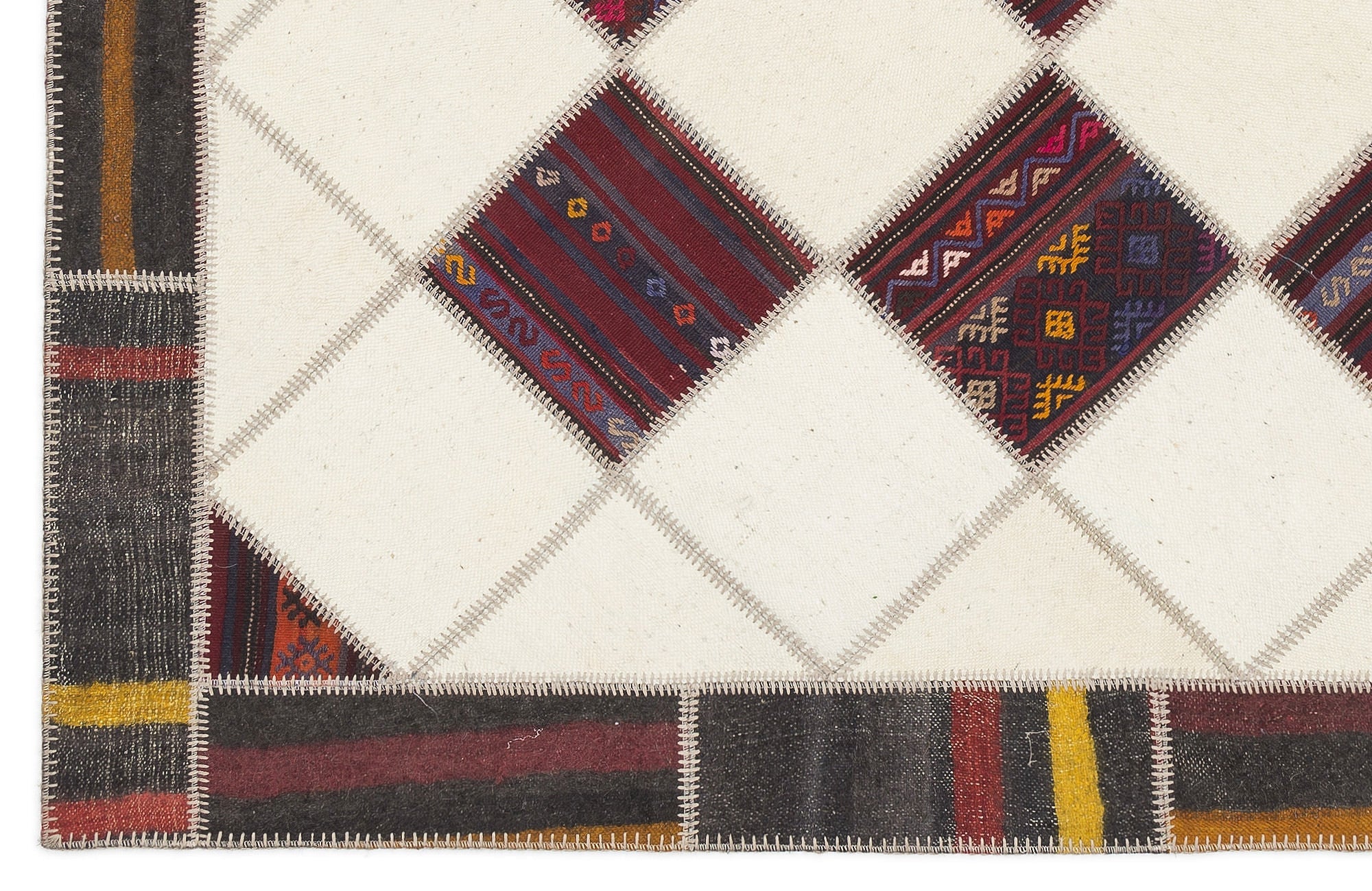 Teselya Beige Striped Wool Handmade Area Rug 5'4" x 8'10"