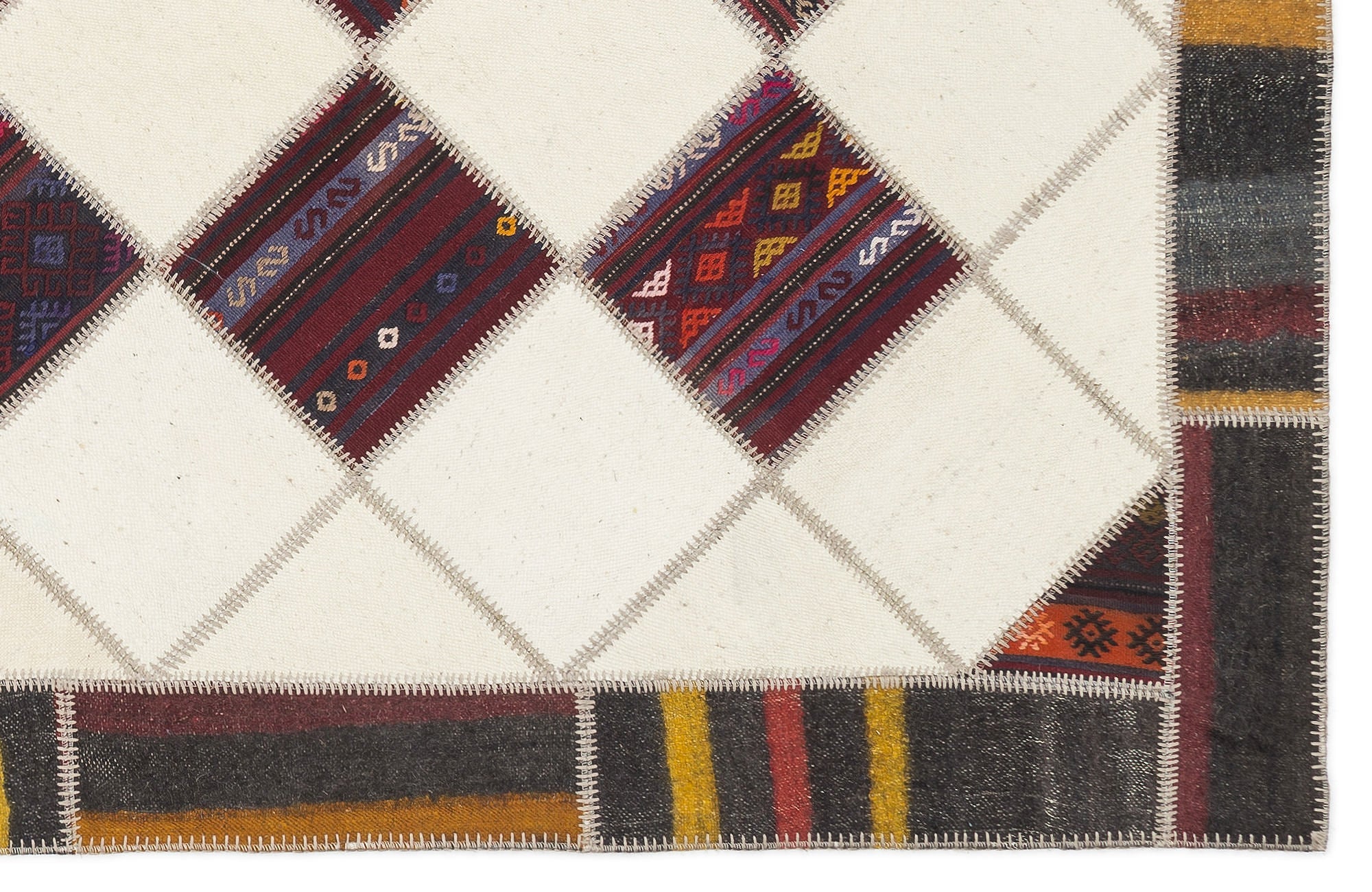 Teselya Beige Striped Wool Handmade Area Rug 5'4" x 8'10"