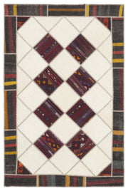 Teselya Beige Striped Wool Handmade Area Rug 5'4" x 8'10"