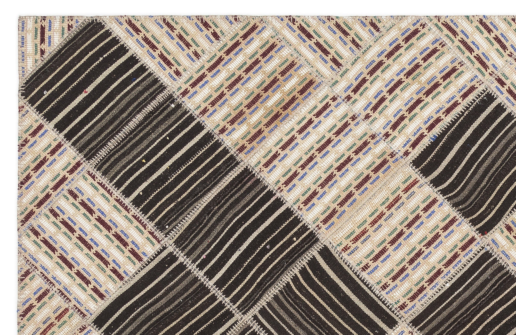 Teselya Beige Striped Wool Handmade Area Rug 5'9" x 8'8"
