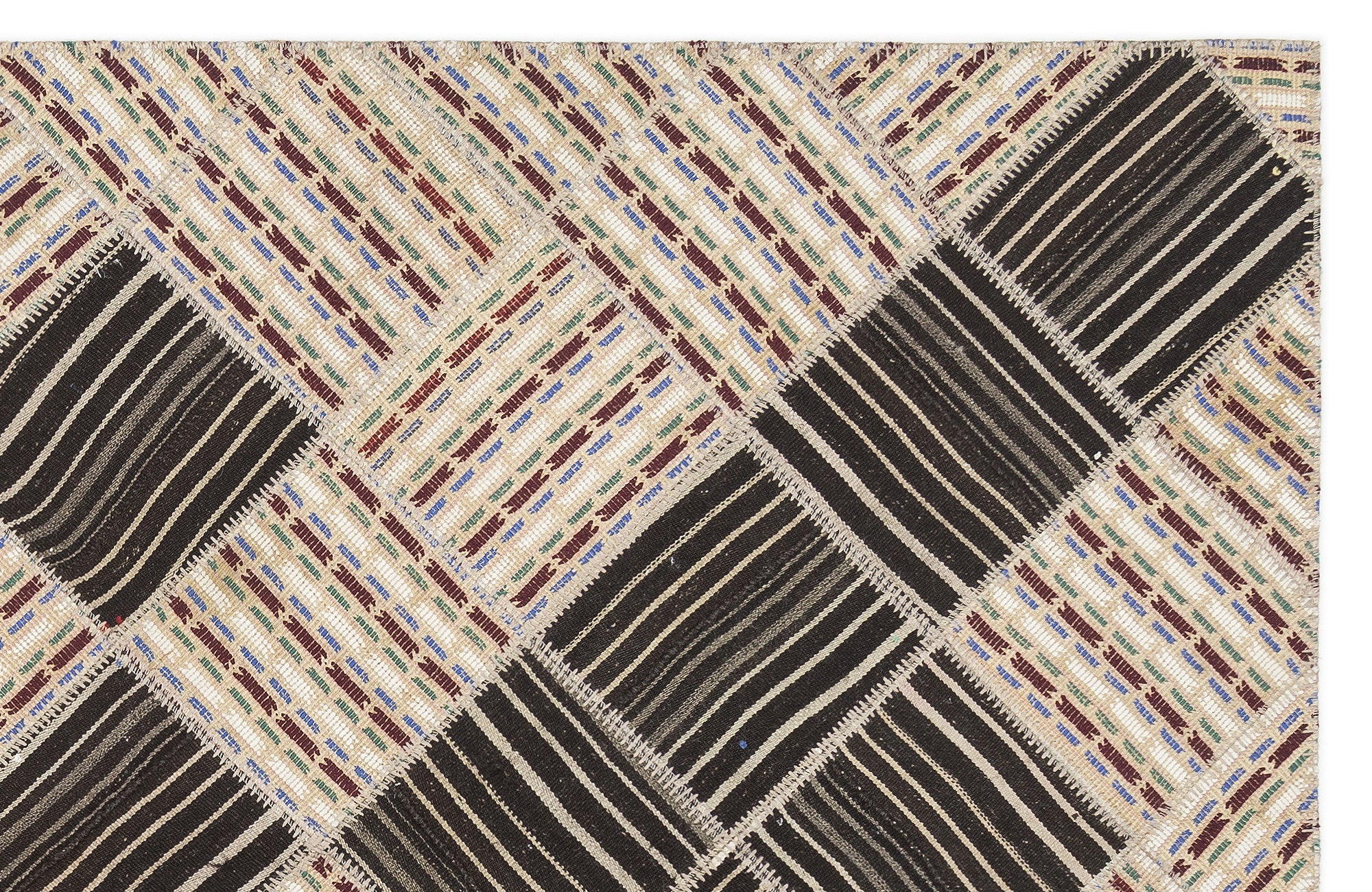 Teselya Beige Striped Wool Handmade Area Rug 5'9" x 8'8"
