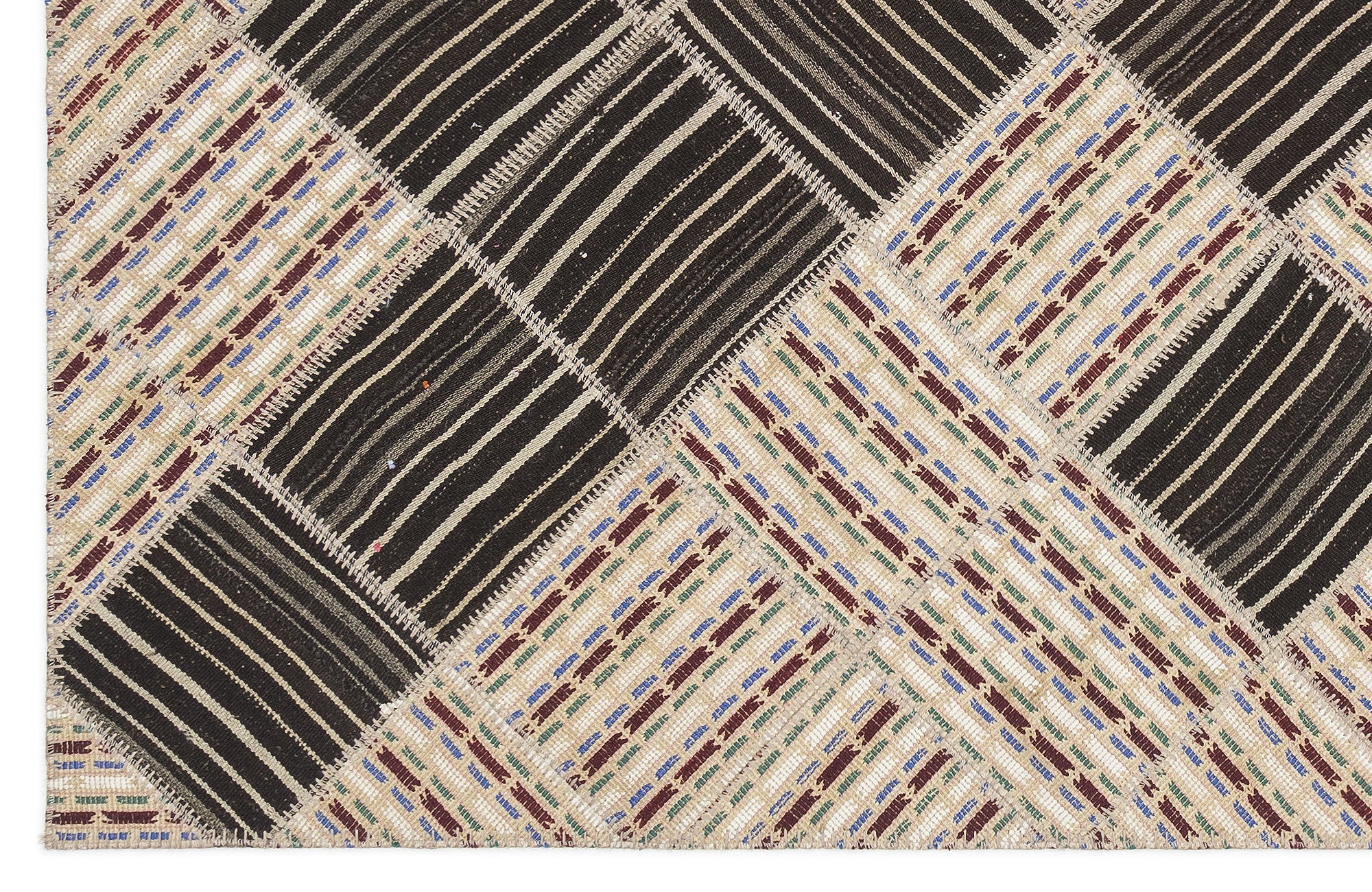 Teselya Beige Striped Wool Handmade Area Rug 5'9" x 8'8"