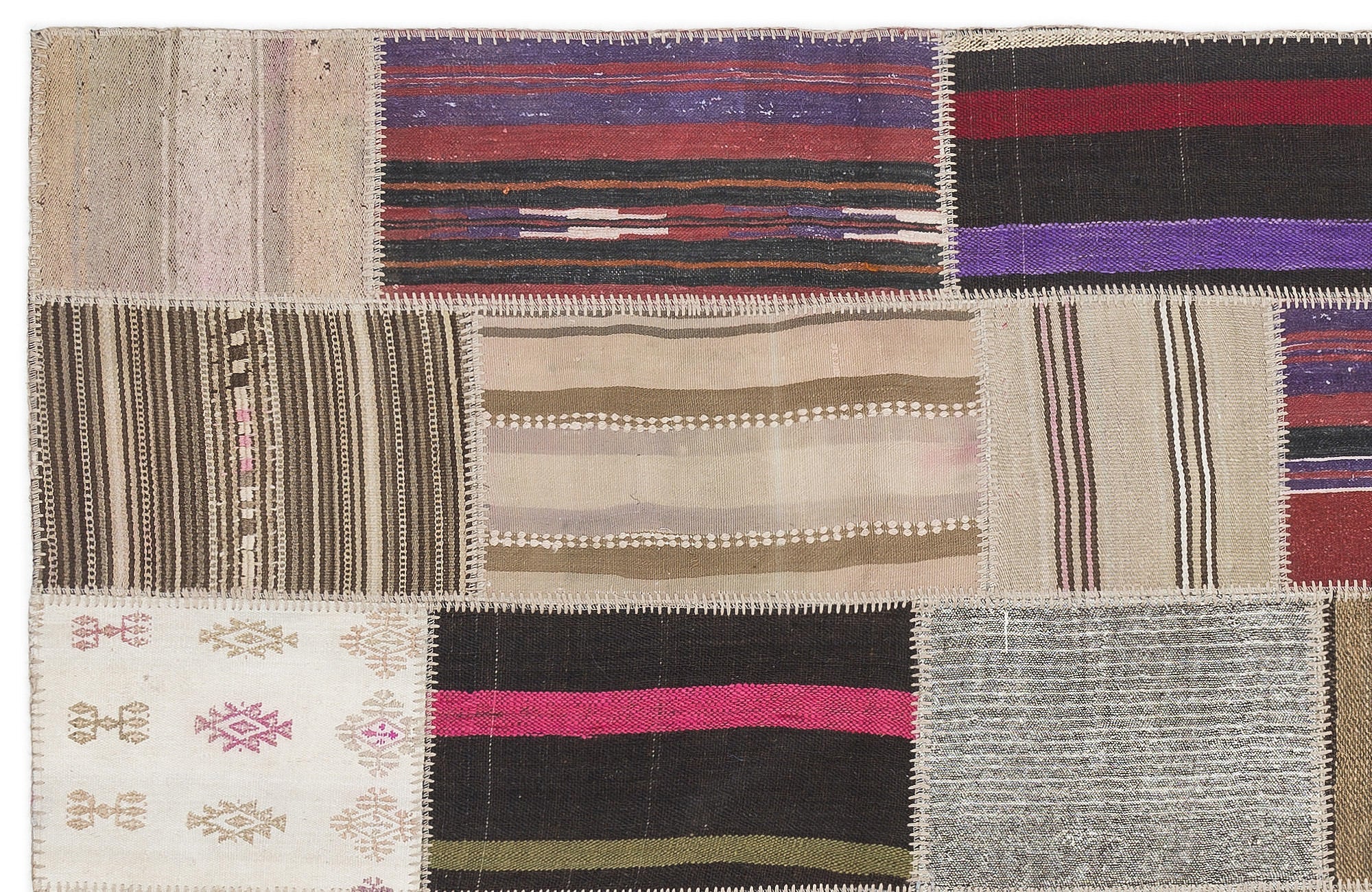 Teselya Beige Striped Wool Handmade Area Rug 3'11" x 5'11"
