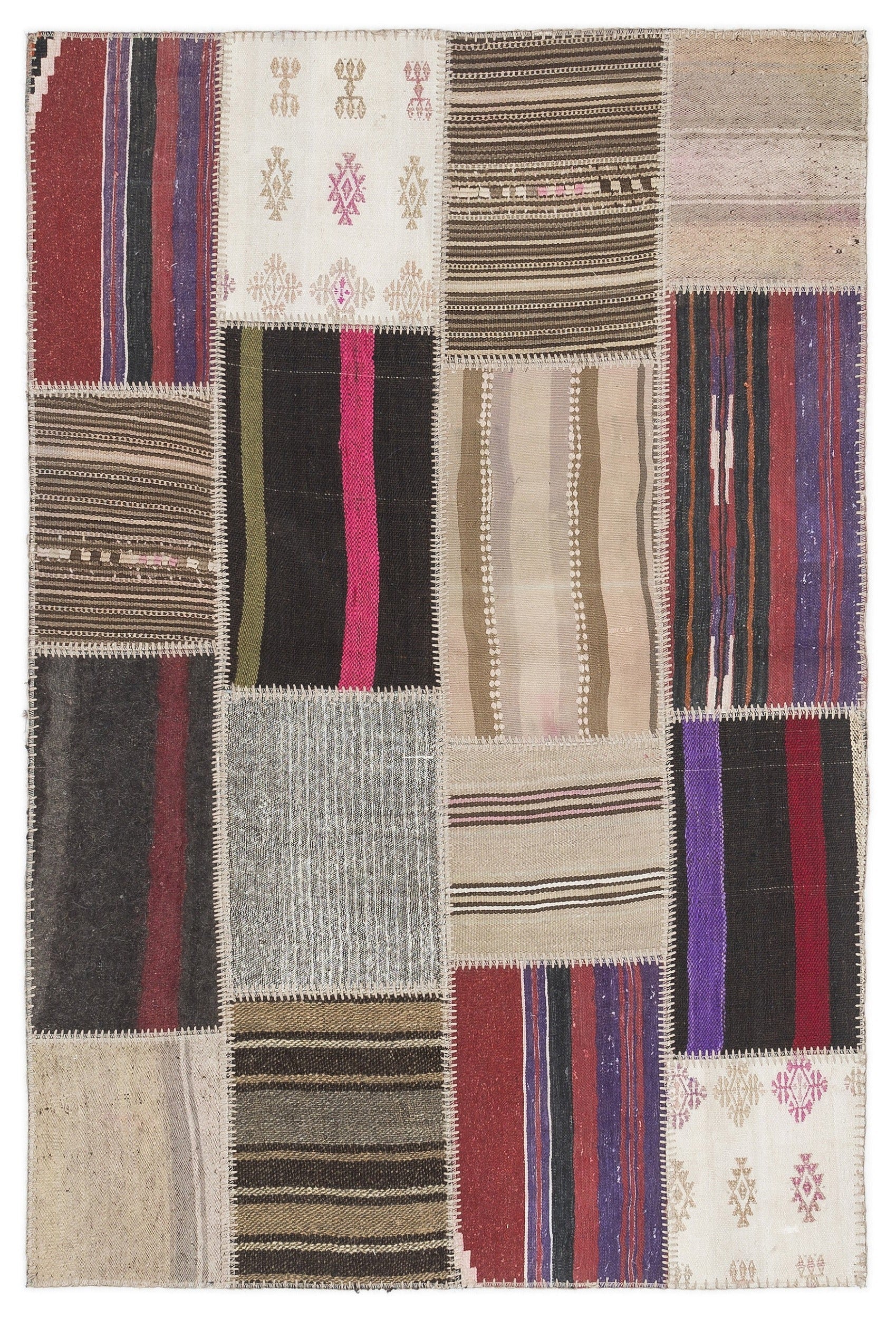 Teselya Beige Striped Wool Handmade Area Rug 3'11" x 5'11"