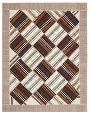 Teselya Beige Striped Wool Handmade Area Rug 6'11" x 8'10"