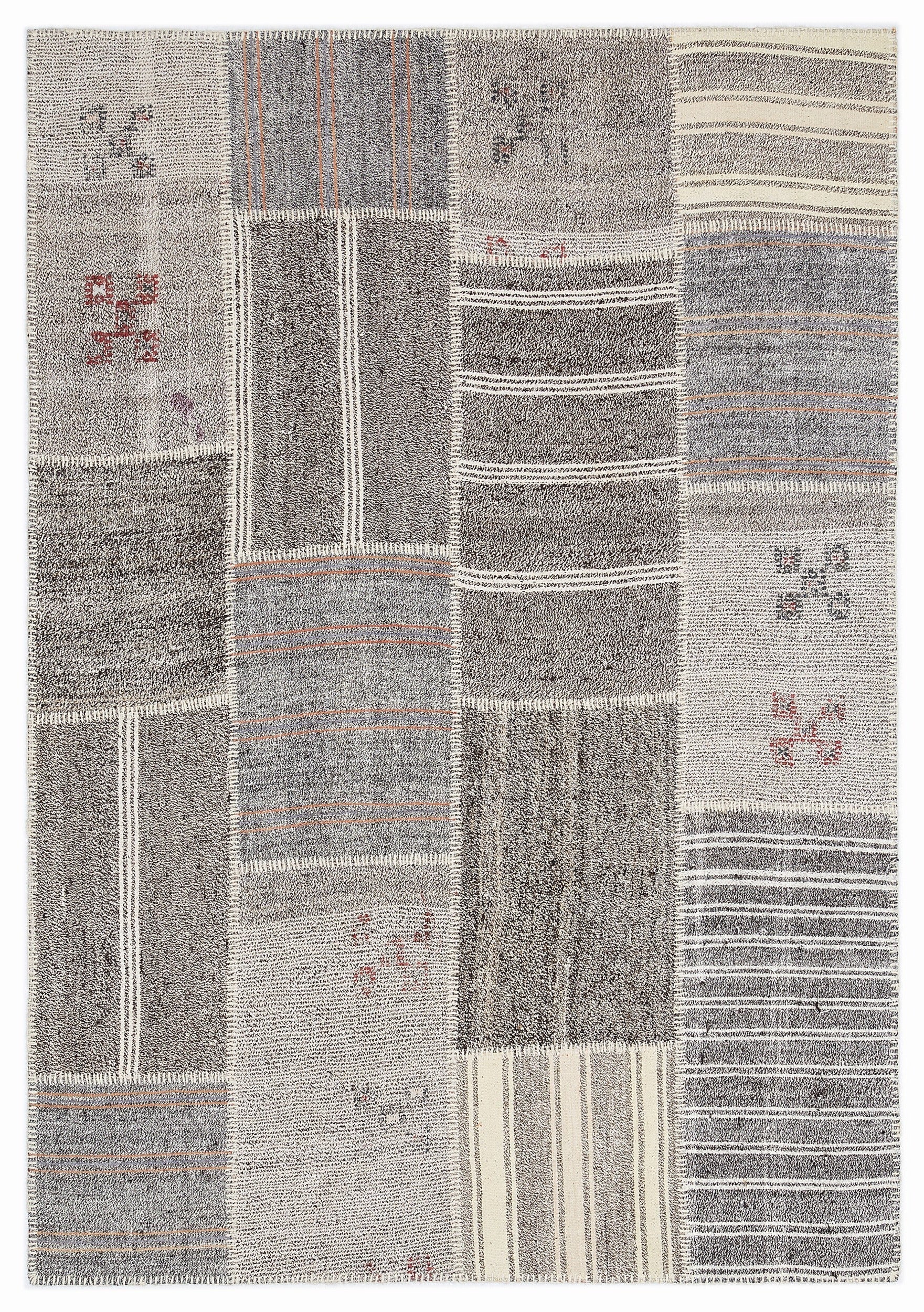 Teselya 1151 Beige Striped Wool Handmade Area Rug 5'3" x 7'7"