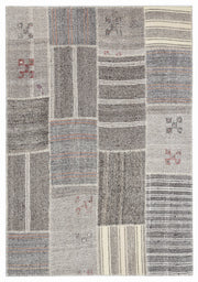 Teselya 1151 Beige Striped Wool Handmade Area Rug 5'3" x 7'7"