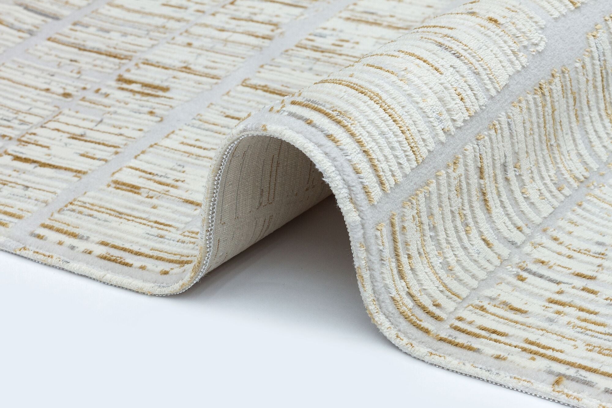 Cream Geometric Area Rug - Machine Made Cotton Yarn Carpet | Non Shedding, Easy Clean