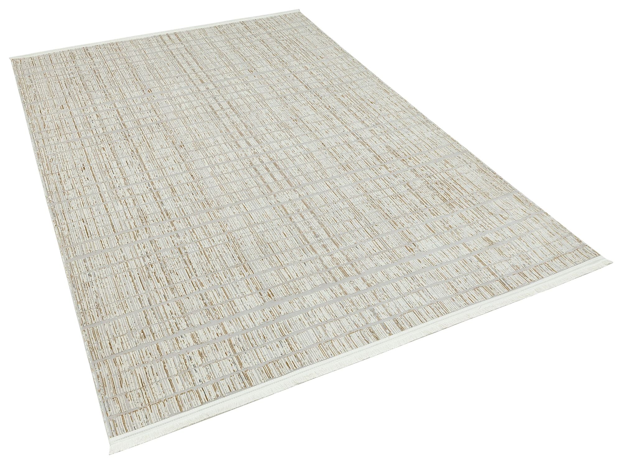 Cream Geometric Area Rug - Machine Made Cotton Yarn Carpet | Non Shedding, Easy Clean