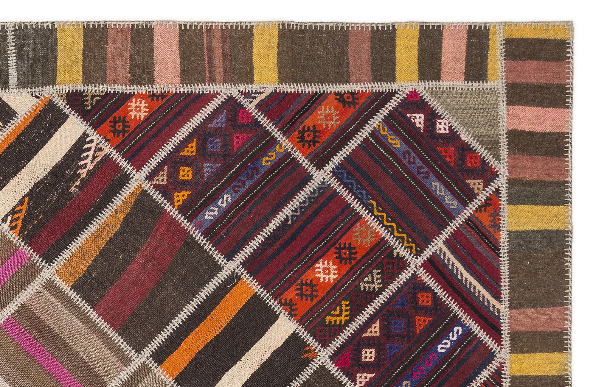 Teselya Beige Striped Wool Handmade Area Rug 7'0" x 10'2"