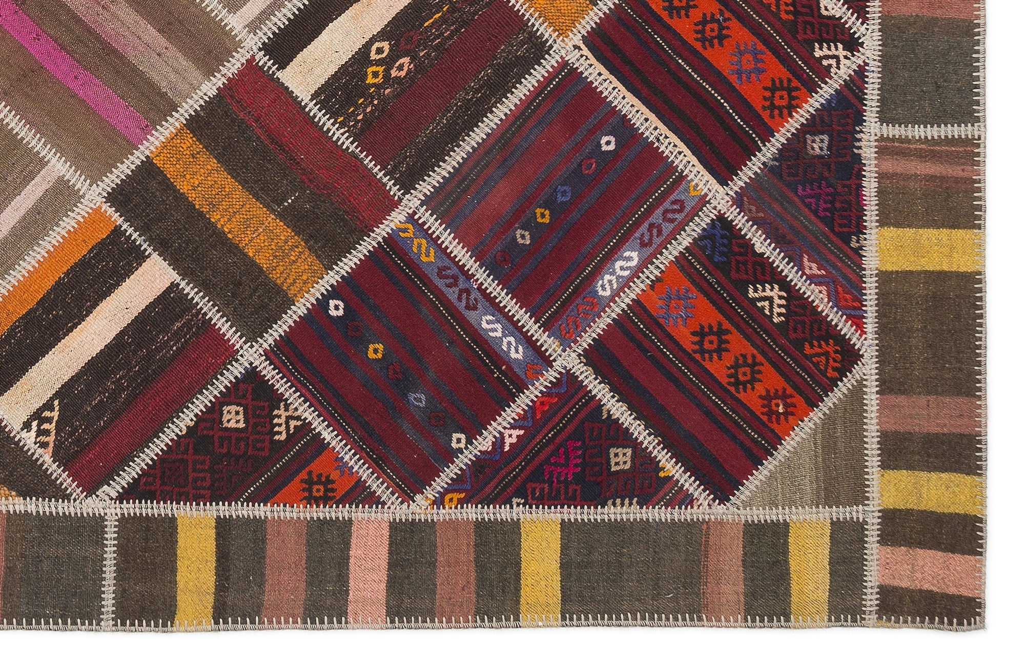 Teselya Beige Striped Wool Handmade Area Rug 7'0" x 10'2"