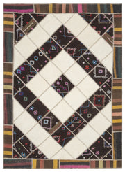 Teselya Beige Striped Wool Handmade Area Rug 6'11" x 9'9"