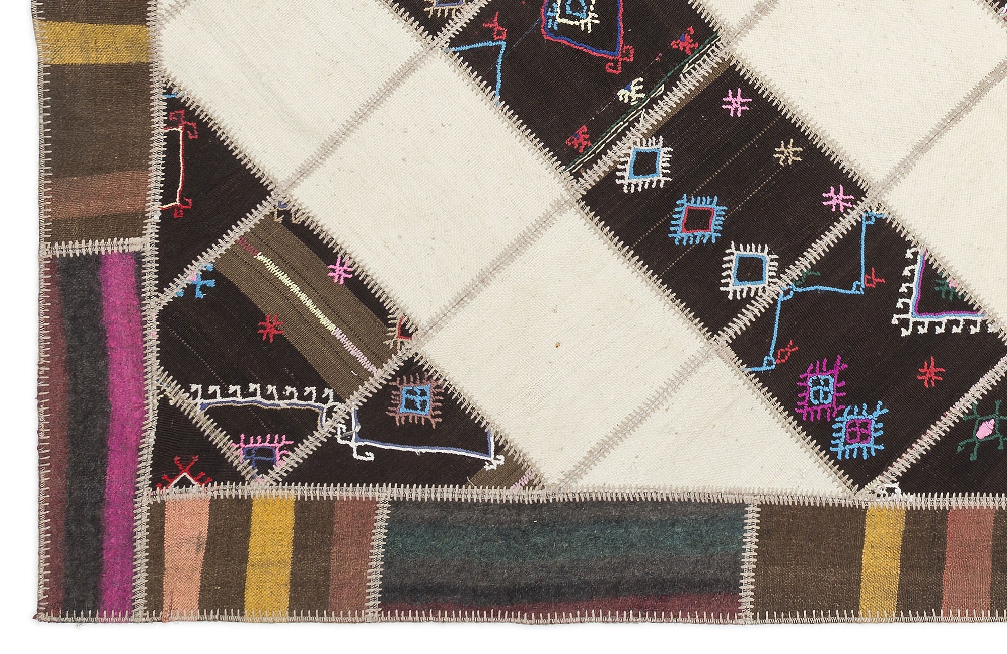 Teselya Beige Striped Wool Handmade Area Rug 6'11" x 9'9"