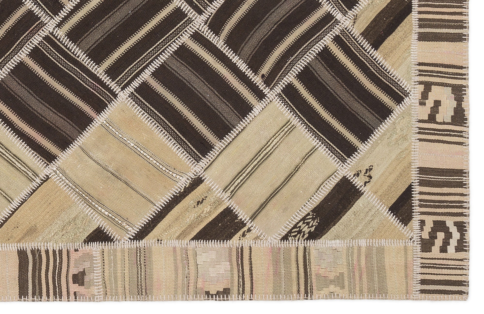 Teselya Beige Striped Wool Handmade Area Rug 5'1" x 8'7"