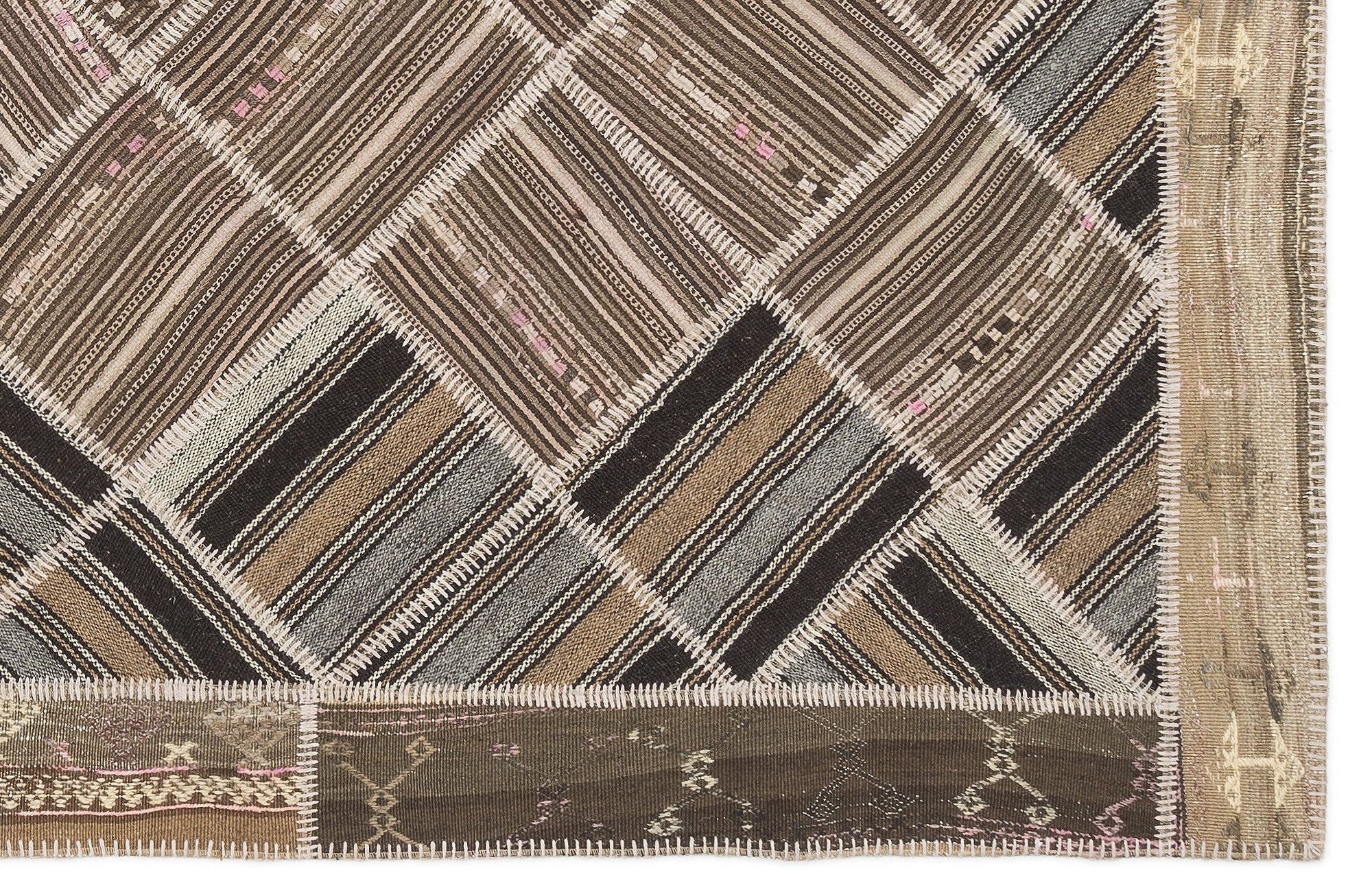Teselya Beige Striped Wool Handmade Area Rug 5'1" x 8'5"