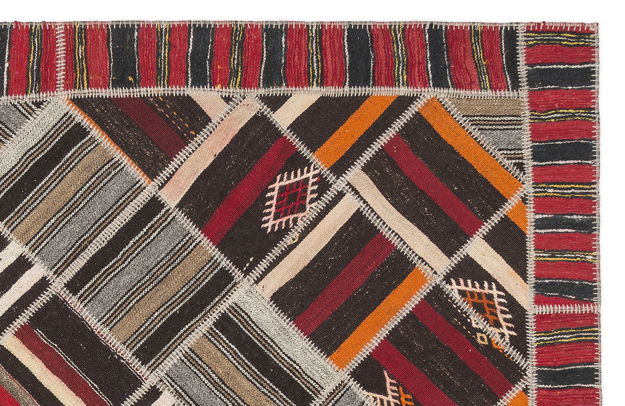 Teselya Beige Striped Wool Handmade Area Rug 7'2" x 10'2"
