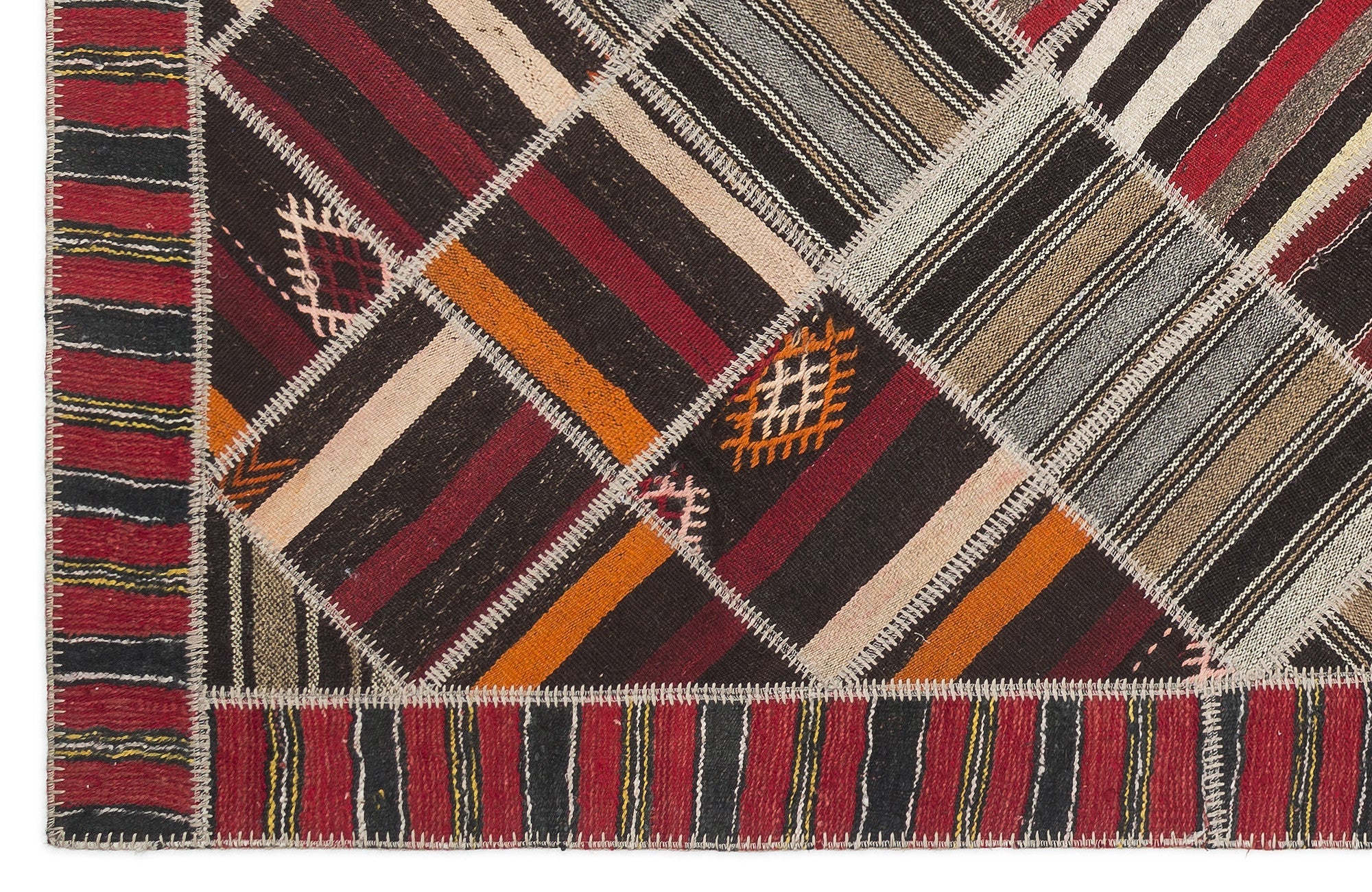 Teselya Beige Striped Wool Handmade Area Rug 7'2" x 10'2"
