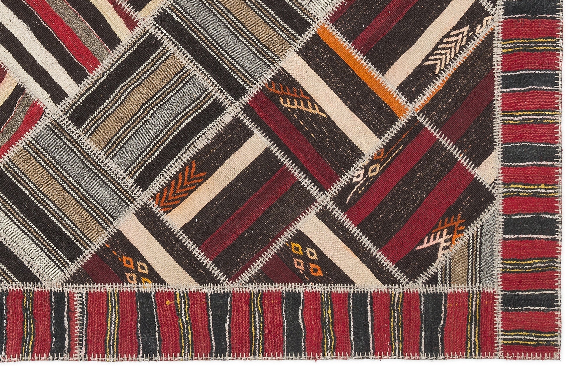Teselya Beige Striped Wool Handmade Area Rug 7'2" x 10'2"
