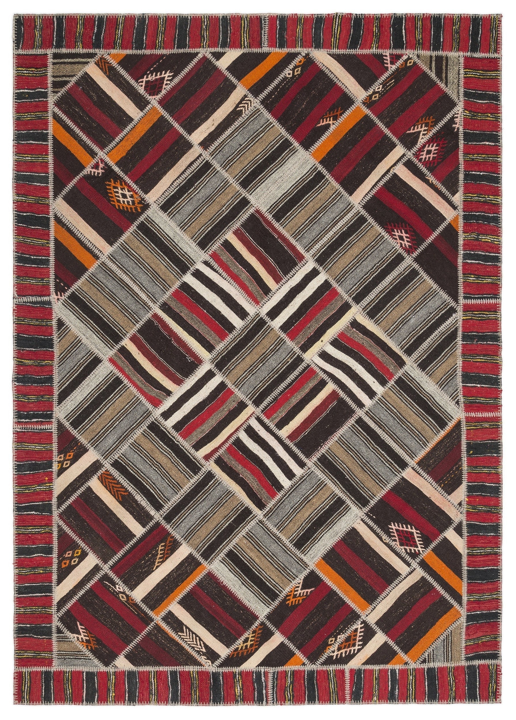 Teselya Beige Striped Wool Handmade Area Rug 7'2" x 10'2"