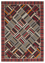 Teselya Beige Striped Wool Handmade Area Rug 7'2" x 10'2"