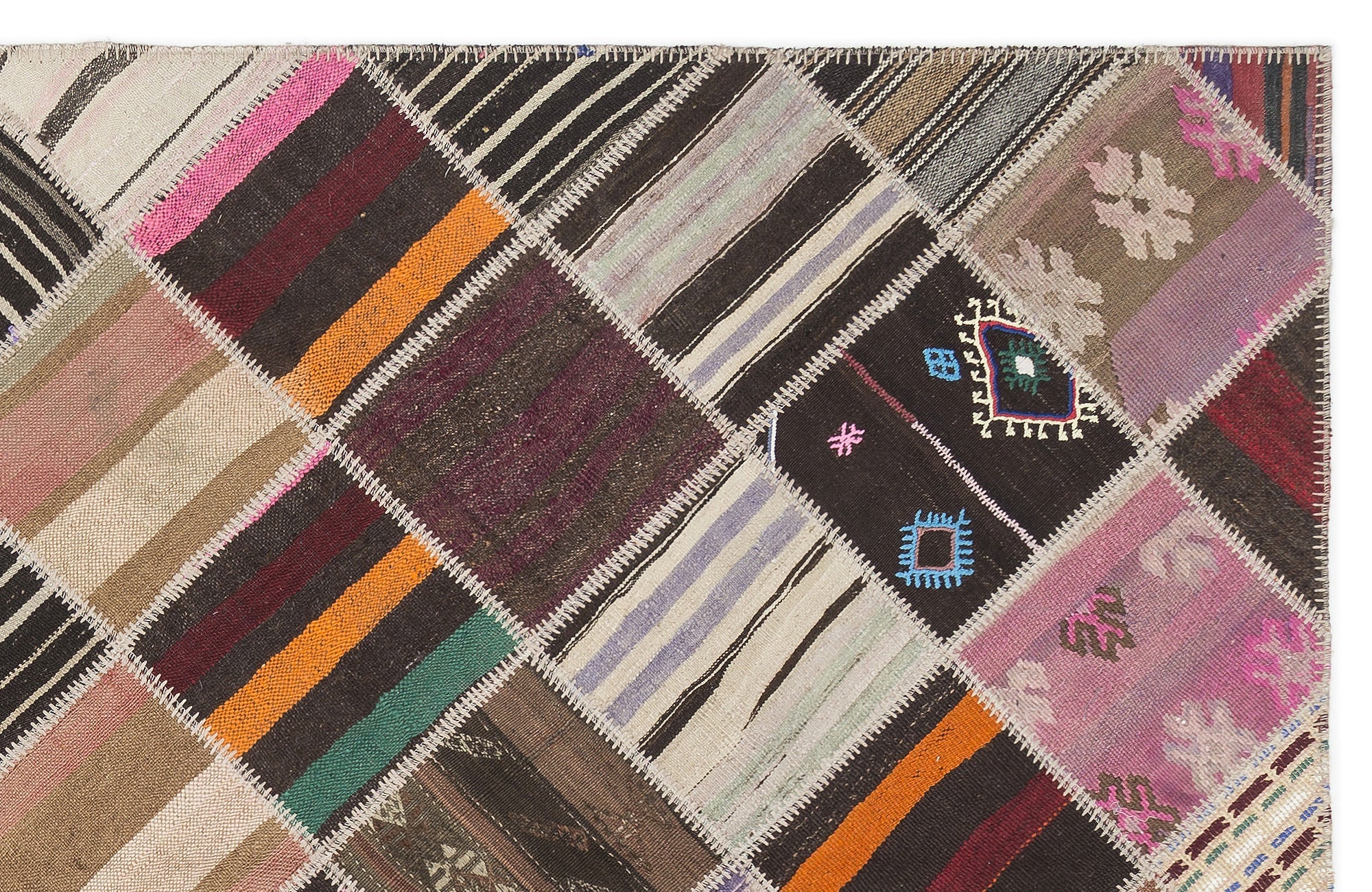 Teselya Beige Striped Wool Handmade Area Rug 5'10" x 8'8"