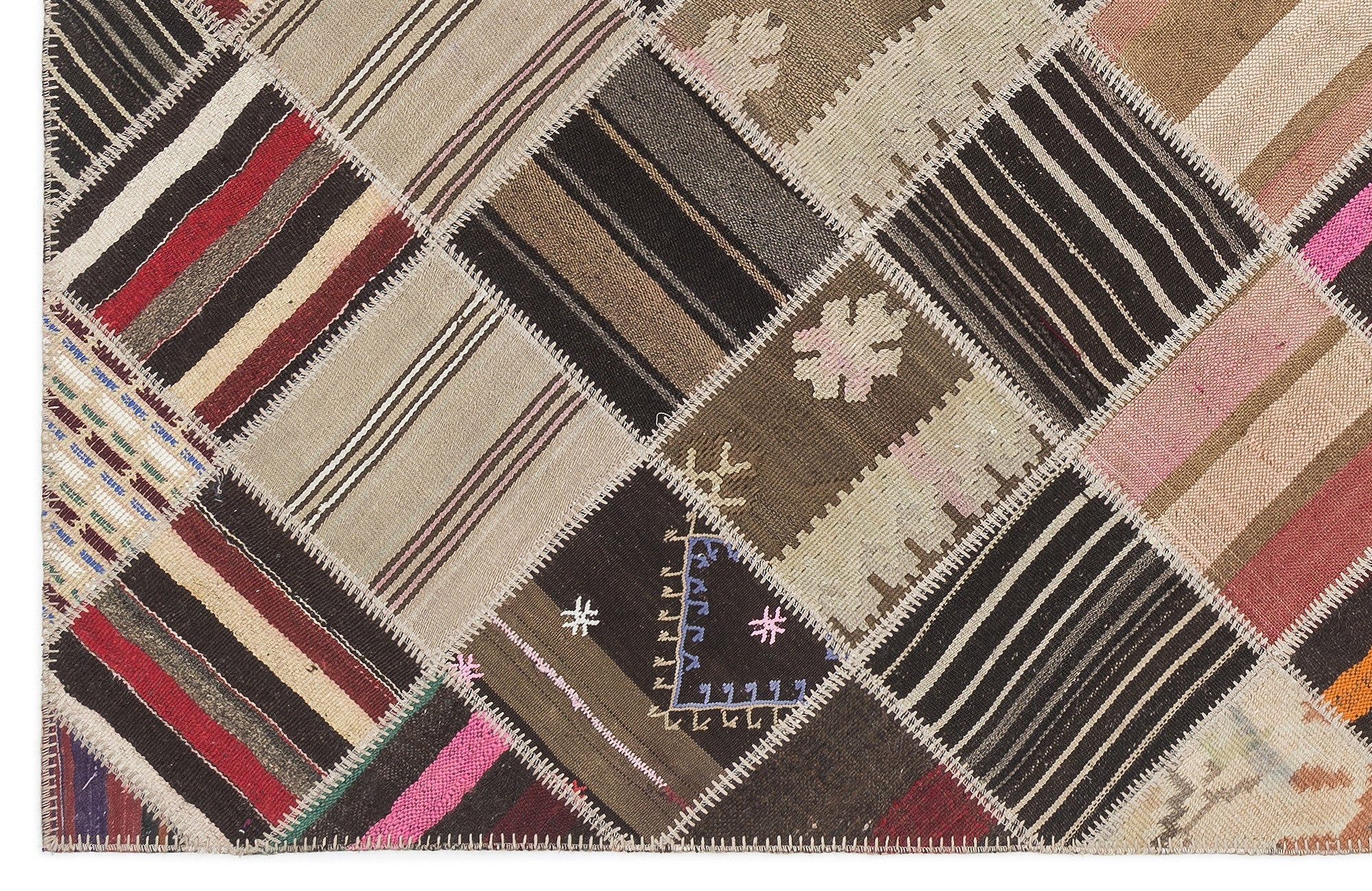 Teselya Beige Striped Wool Handmade Area Rug 5'10" x 8'8"