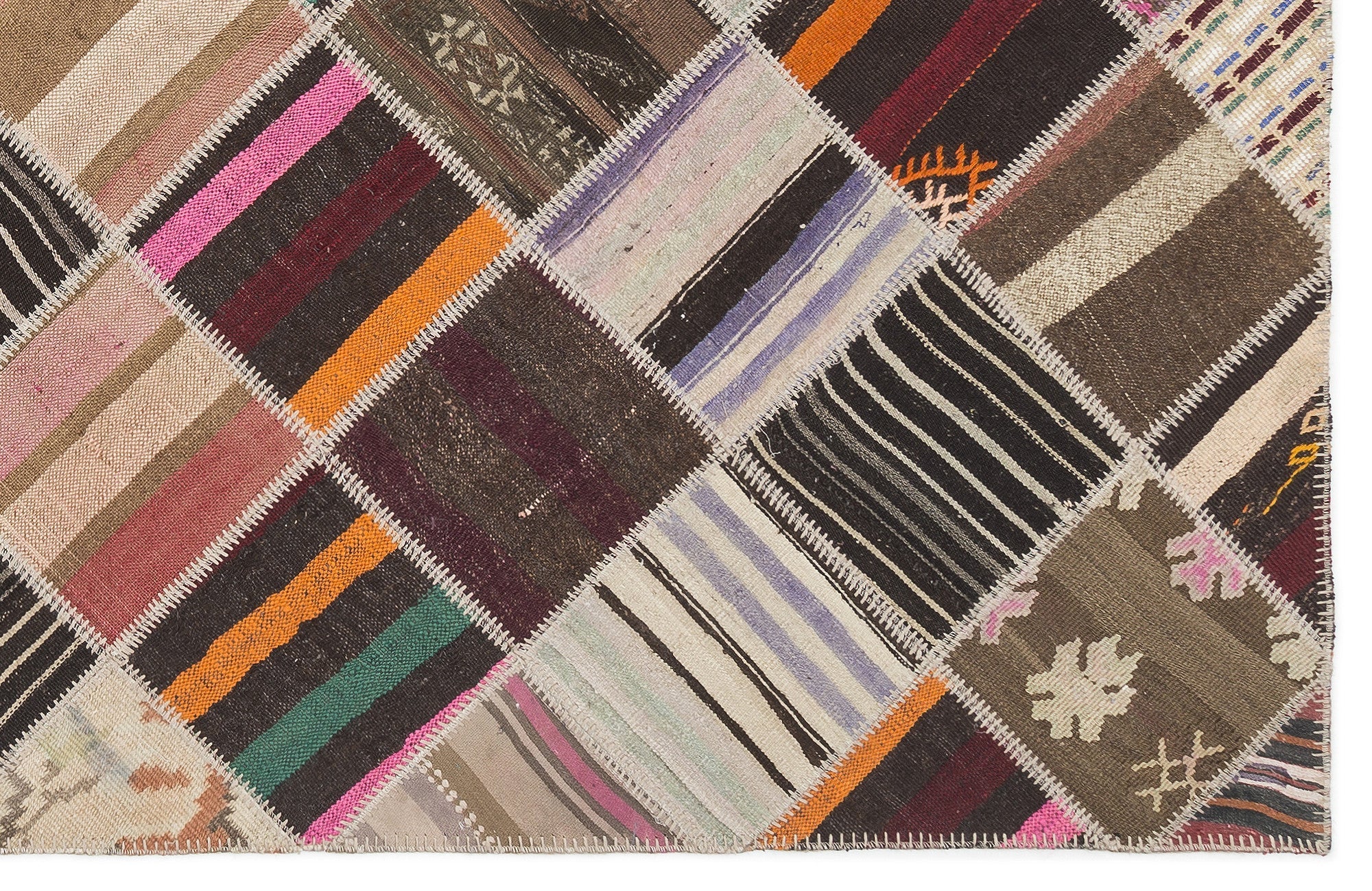 Teselya Beige Striped Wool Handmade Area Rug 5'10" x 8'8"