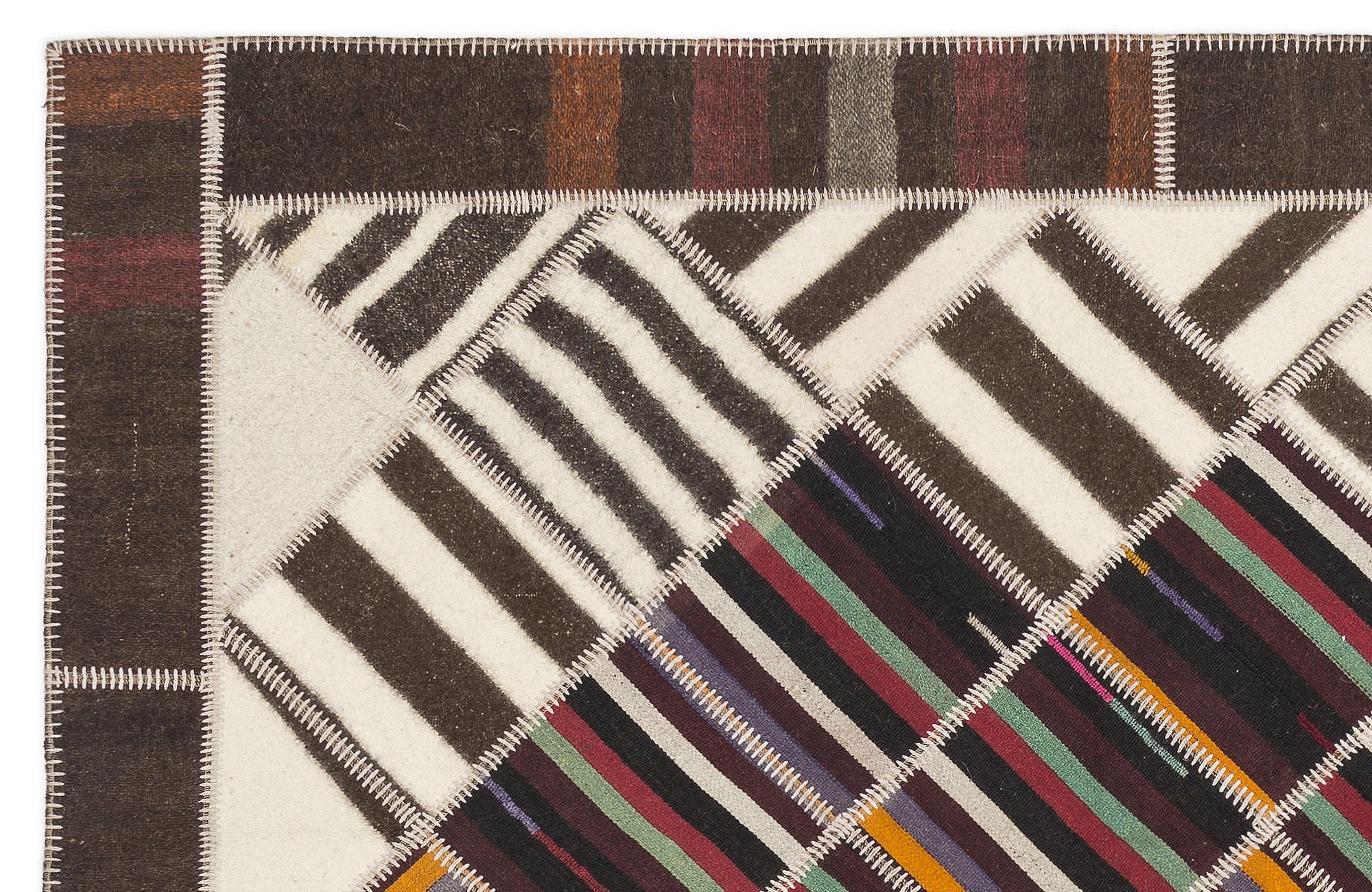 Teselya 11529 Beige Striped Wool Handmade Area Rug 5'3" x 8'4"