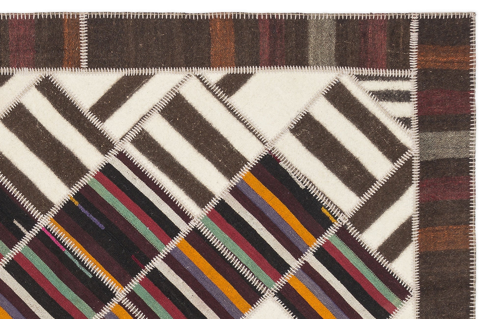 Teselya 11529 Beige Striped Wool Handmade Area Rug 5'3" x 8'4"