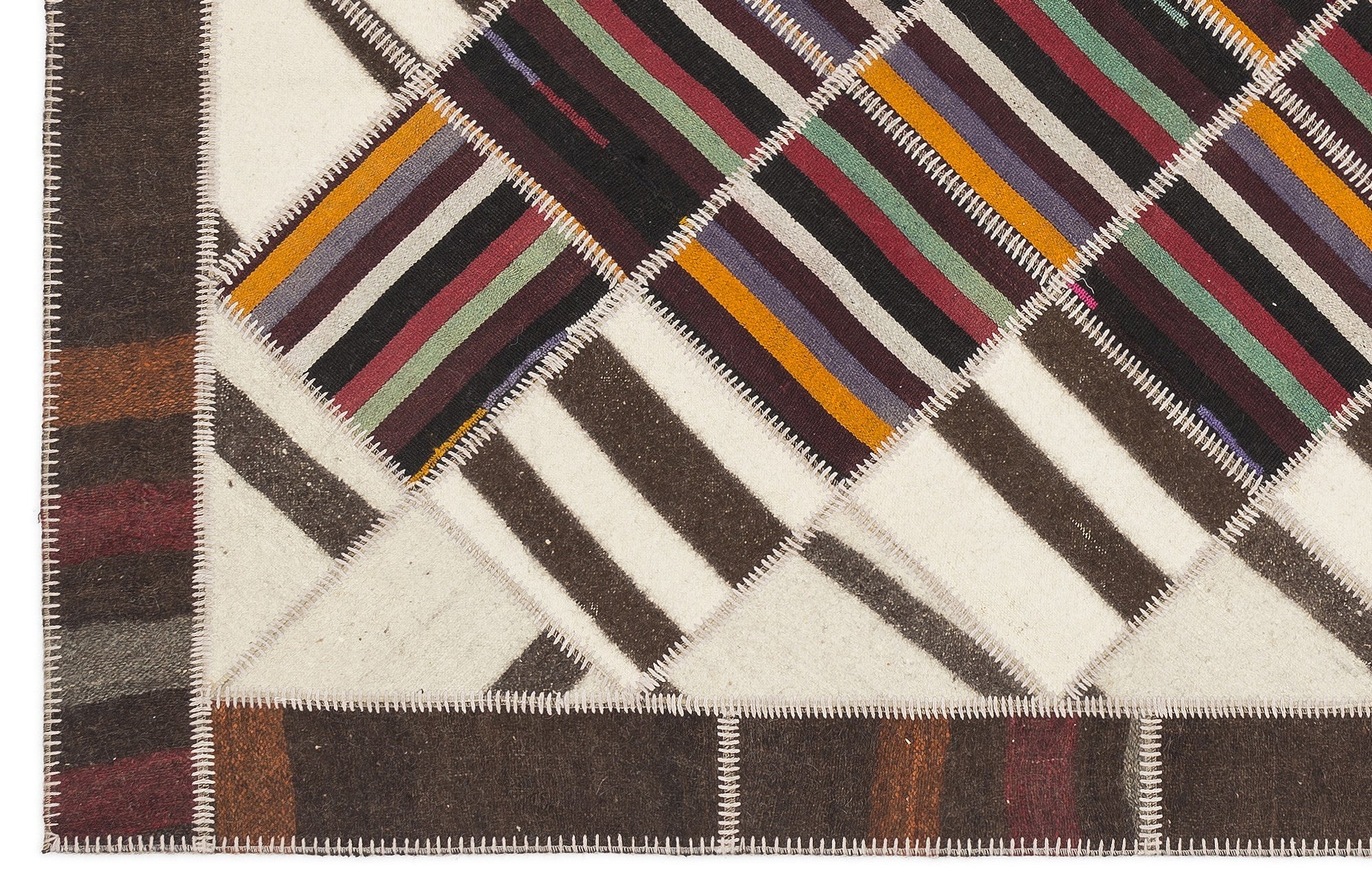 Teselya 11529 Beige Striped Wool Handmade Area Rug 5'3" x 8'4"