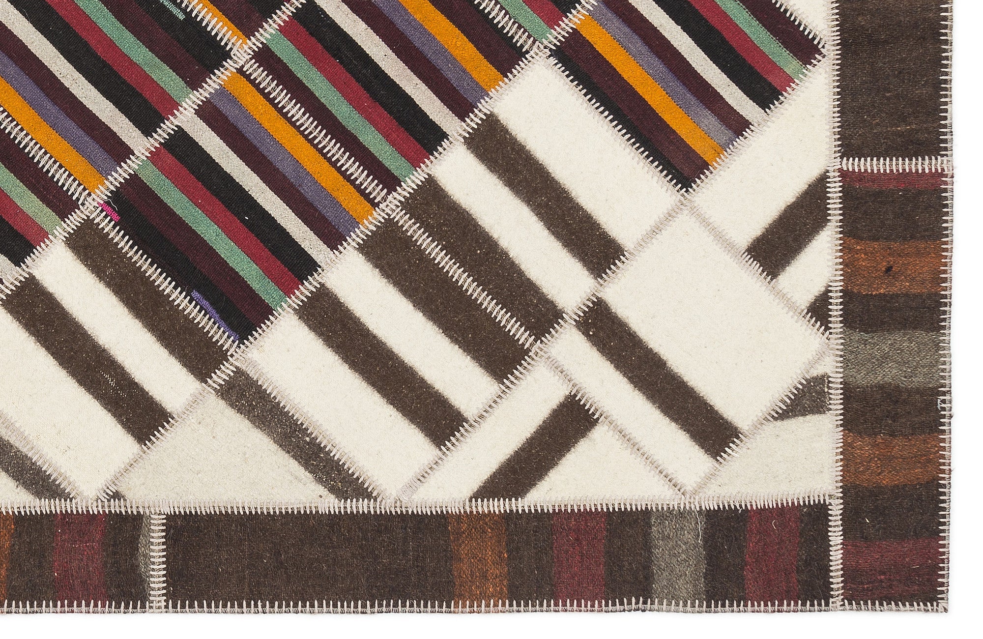 Teselya 11529 Beige Striped Wool Handmade Area Rug 5'3" x 8'4"