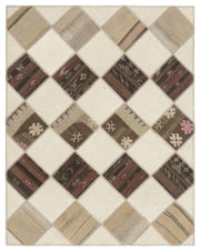 Teselya Beige Striped Wool Handmade Area Rug 5'7" x 7'1"