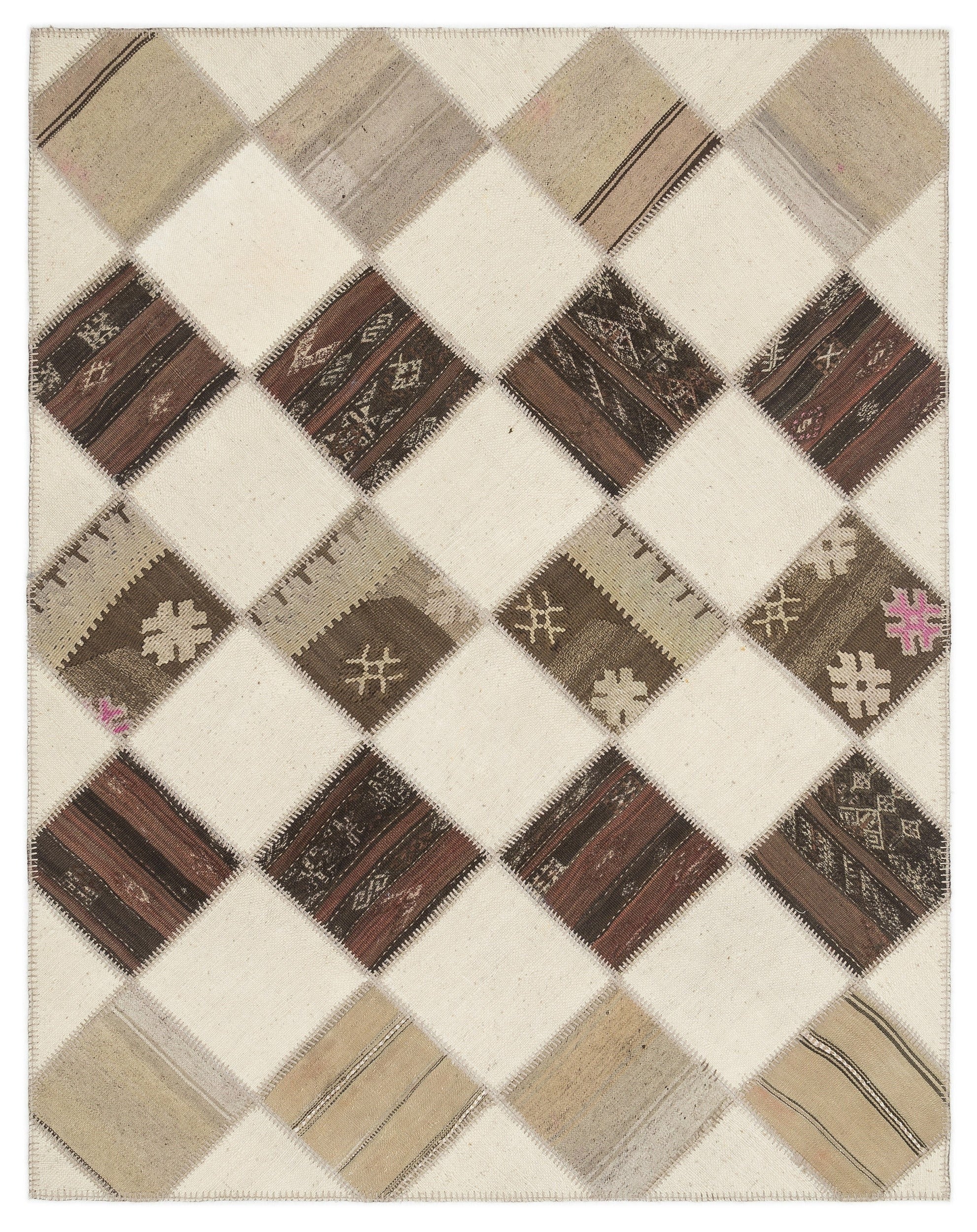 Teselya Beige Striped Wool Handmade Area Rug 5'7" x 7'1"