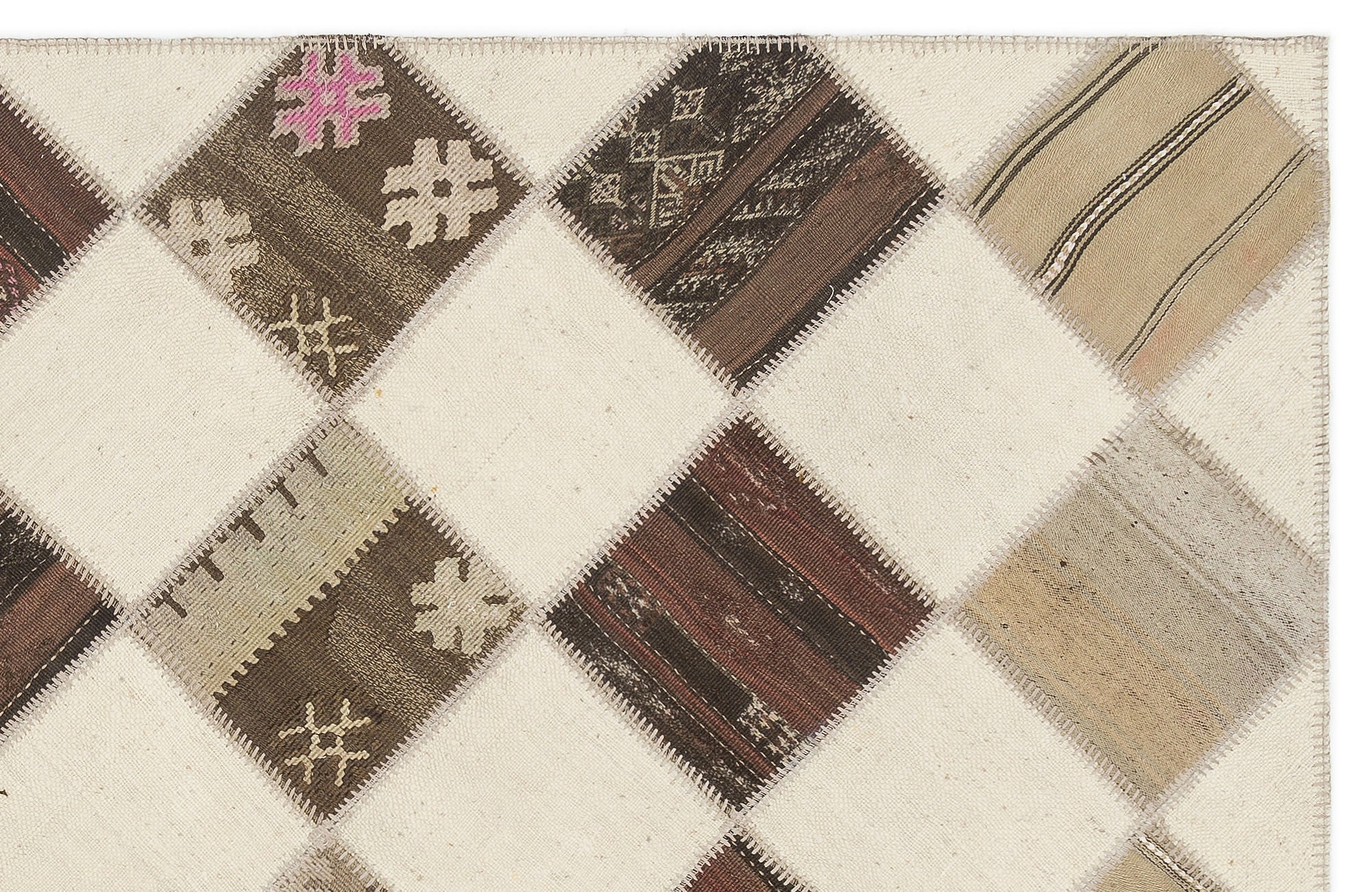 Teselya Beige Striped Wool Handmade Area Rug 5'7" x 7'1"