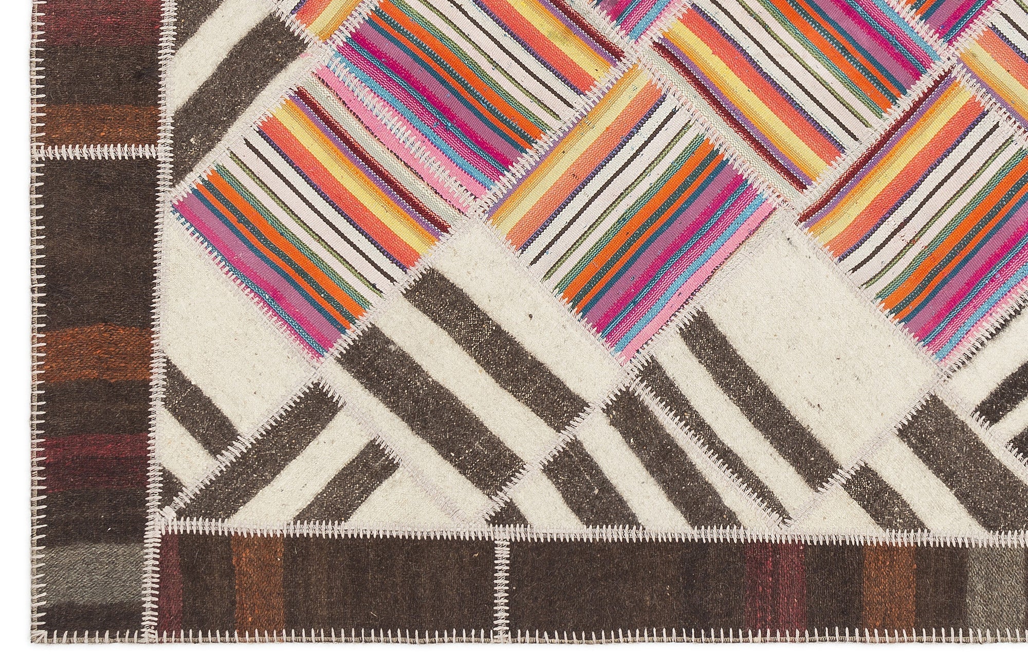 Teselya Beige Striped Wool Handmade Area Rug 5'0" x 8'10"