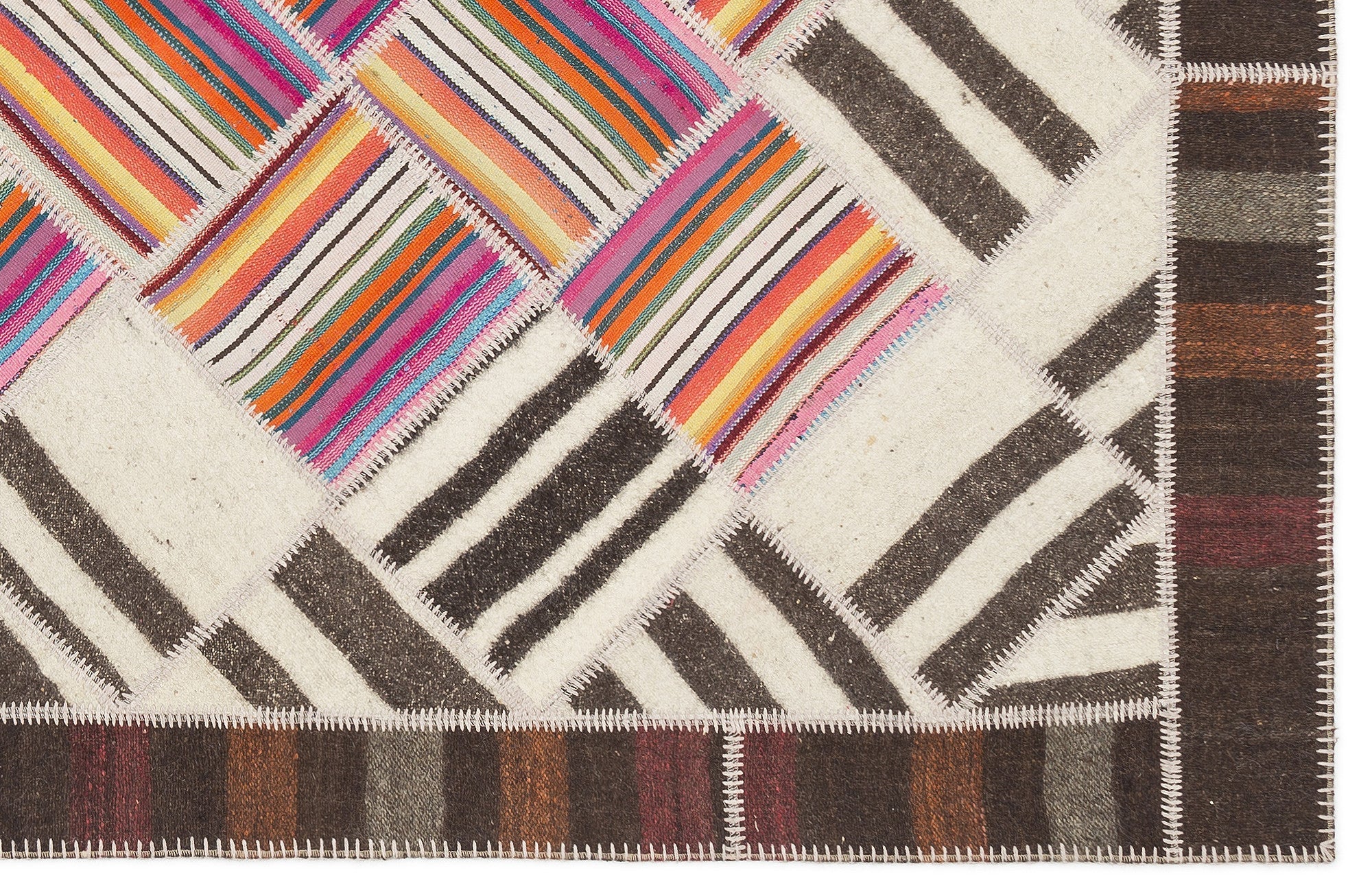 Teselya Beige Striped Wool Handmade Area Rug 5'0" x 8'10"
