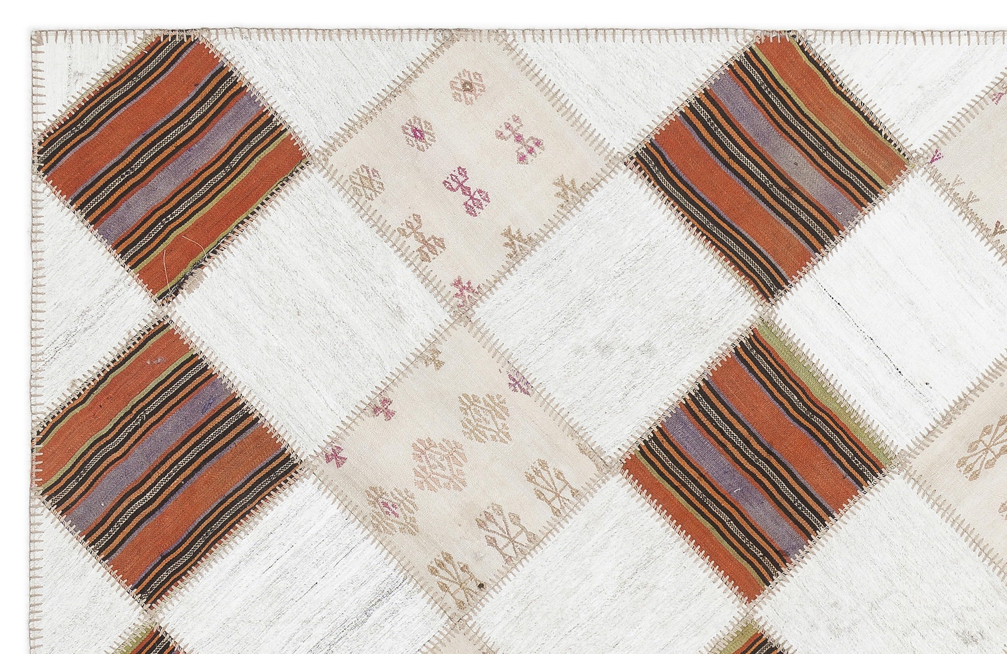 Teselya Beige Striped Wool Handmade Area Rug 5'8" x 7'0"