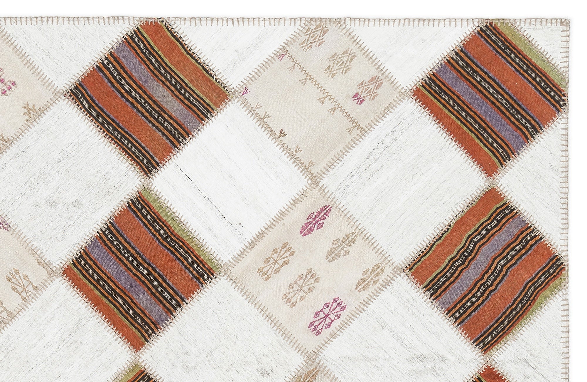 Teselya Beige Striped Wool Handmade Area Rug 5'8" x 7'0"