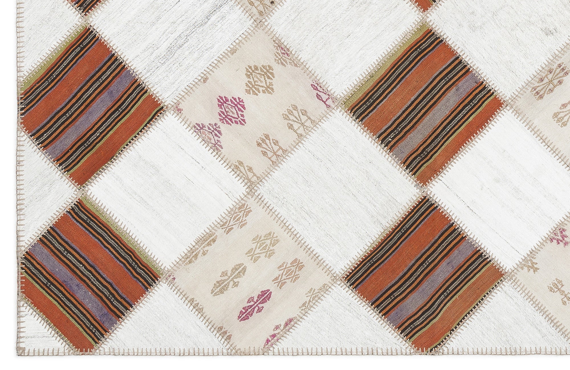 Teselya Beige Striped Wool Handmade Area Rug 5'8" x 7'0"