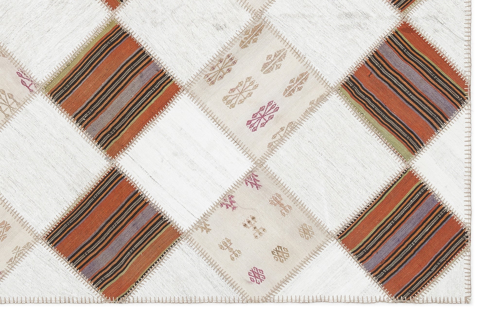 Teselya Beige Striped Wool Handmade Area Rug 5'8" x 7'0"