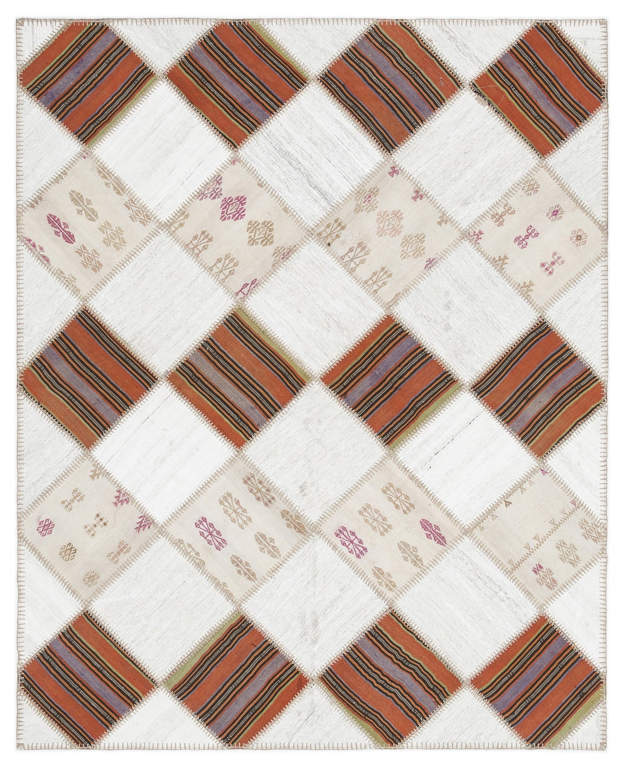 Teselya Beige Striped Wool Handmade Area Rug 5'8" x 7'0"