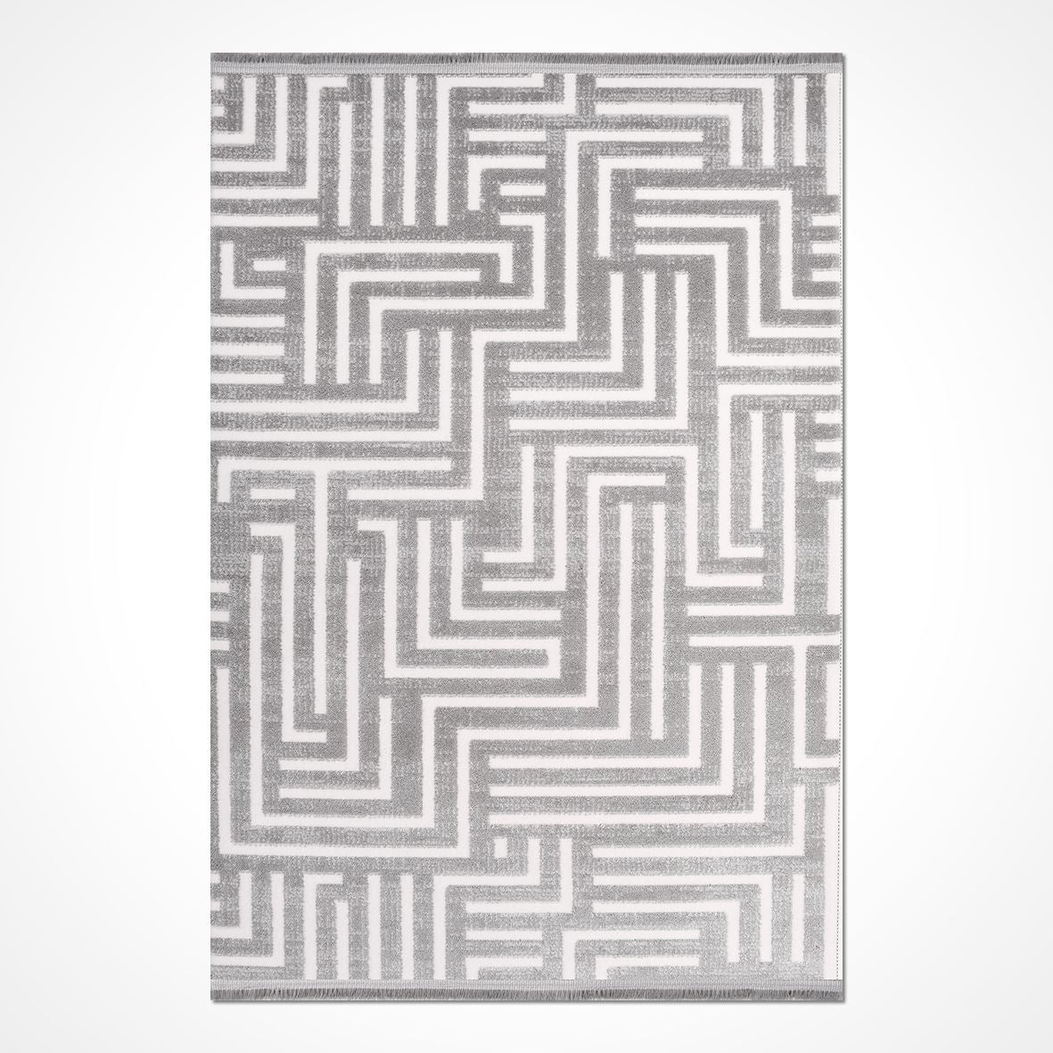 Geometric Area Rug – Machine Made Rug with 10mm Pile Height, Grey Durable Floor Covering