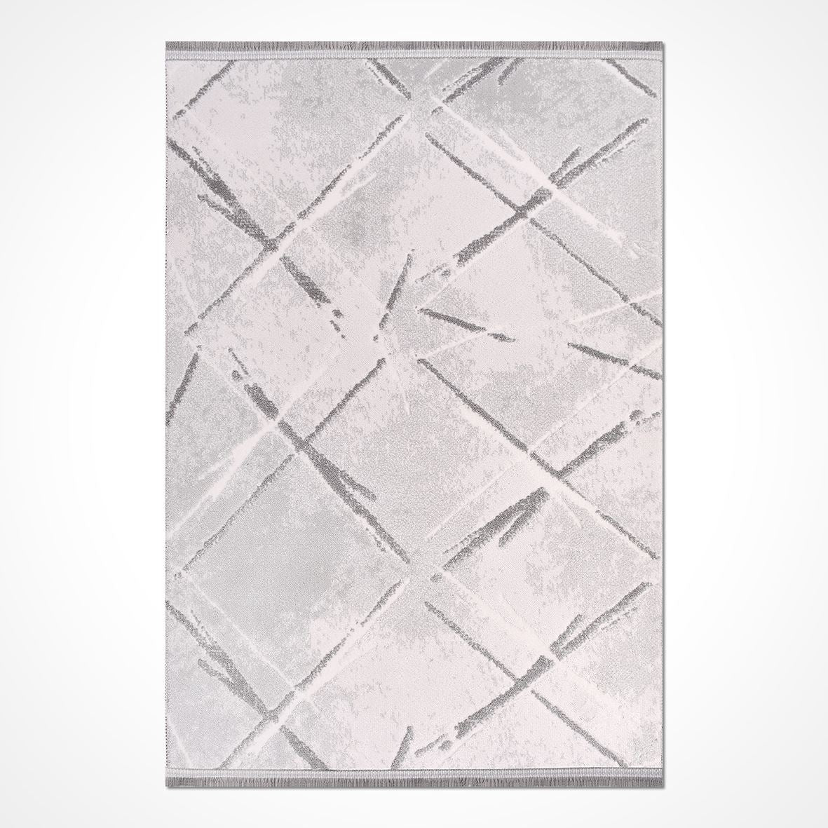 Grey Geometric Area Rug - Machine Made Rug with Soft Loop Pile Carpet