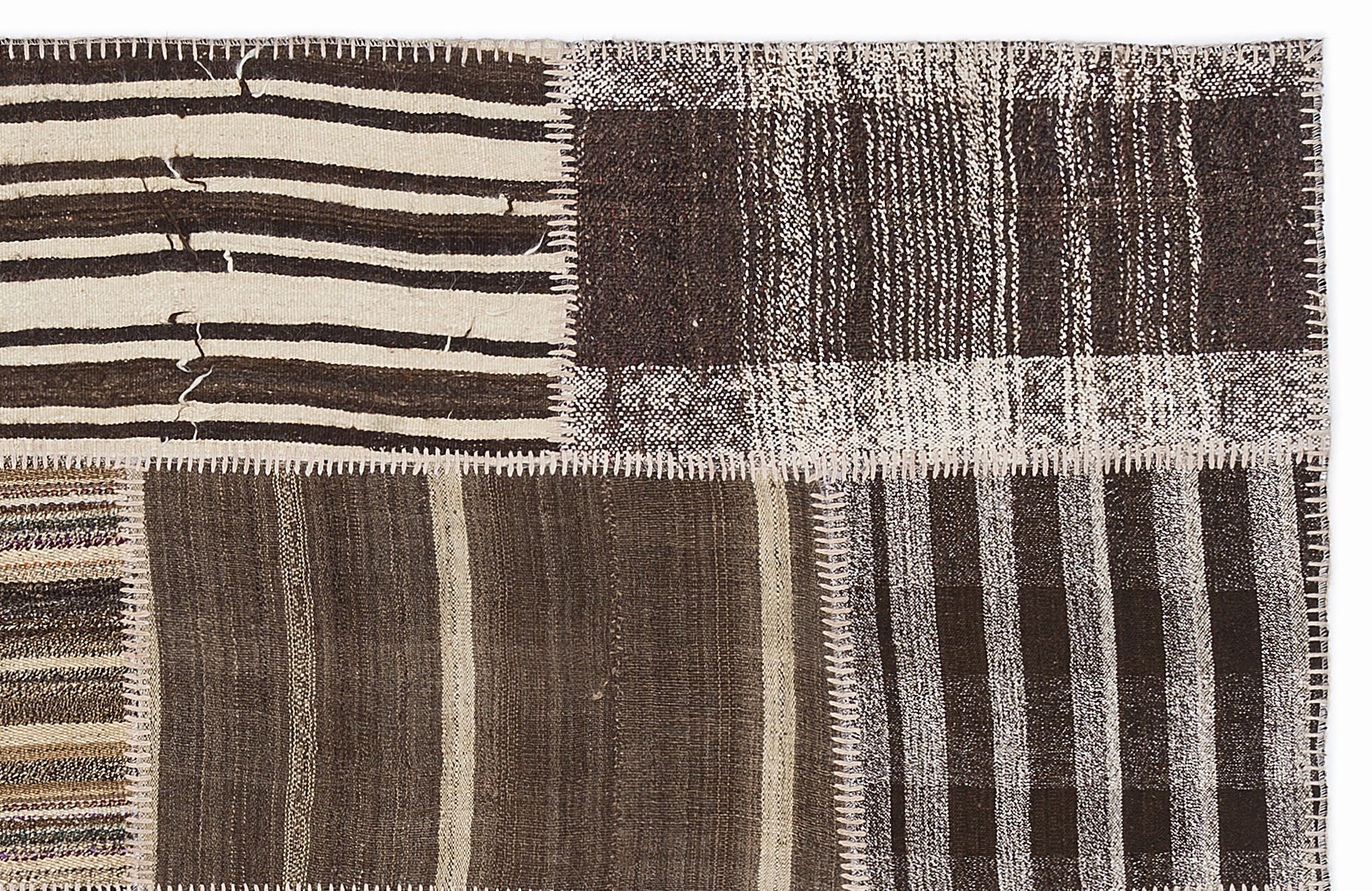 Teselya 1156 Beige Striped Wool Handmade Area Rug 5'3" x 7'7"