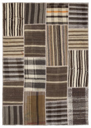 Teselya 1156 Beige Striped Wool Handmade Area Rug 5'3" x 7'7"