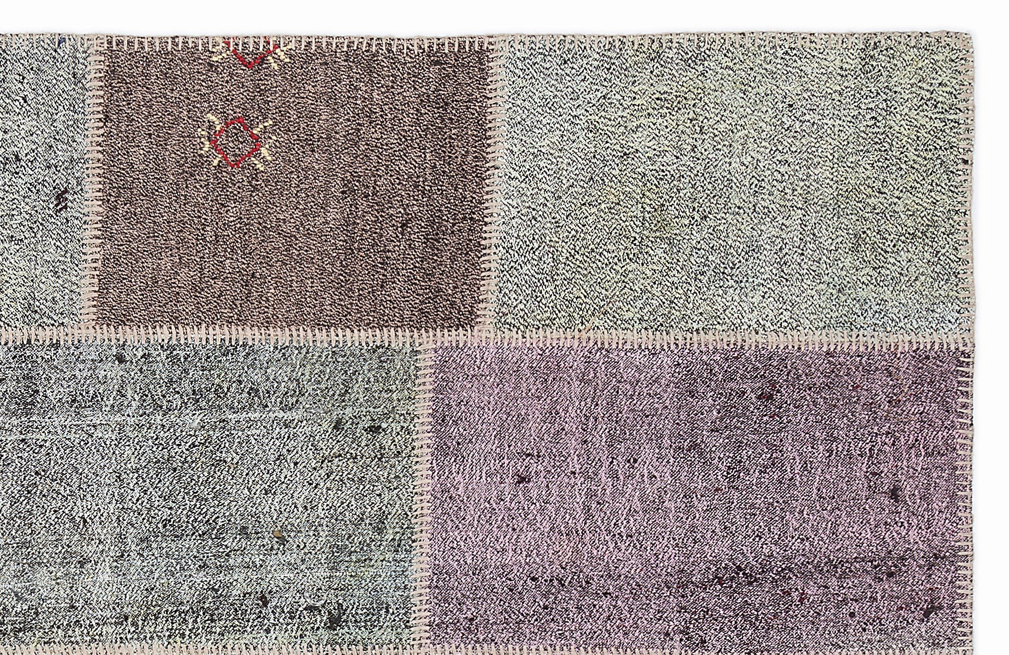 Teselya 1158 Purple Patchwork Wool Handmade Area Rug 5'3" x 7'7"