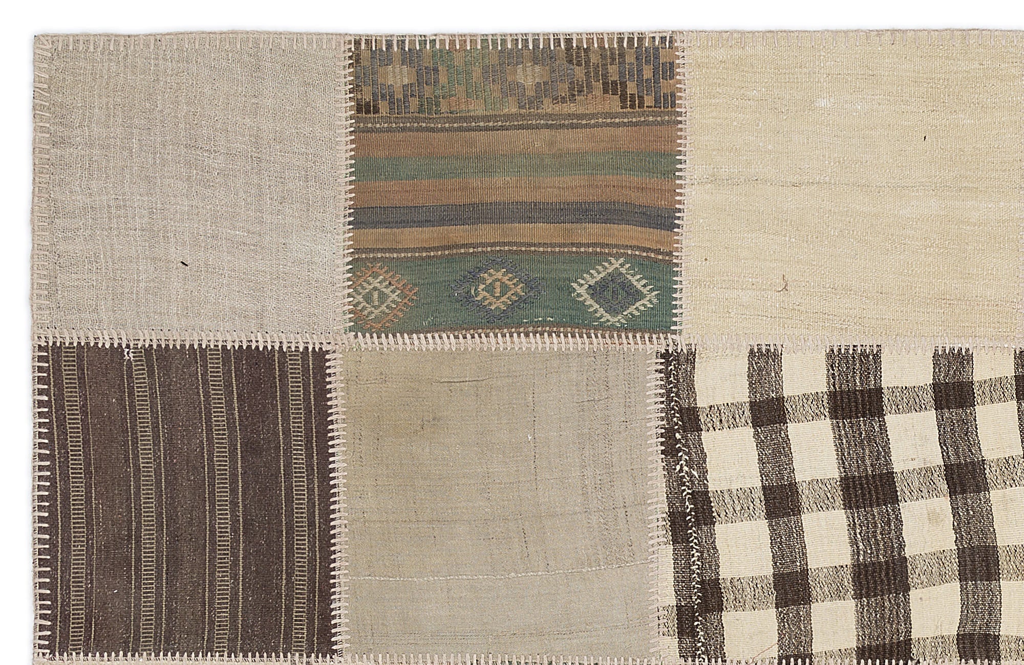 Teselya 1161 Beige Striped Wool Handmade Area Rug 5'3" x 7'7"