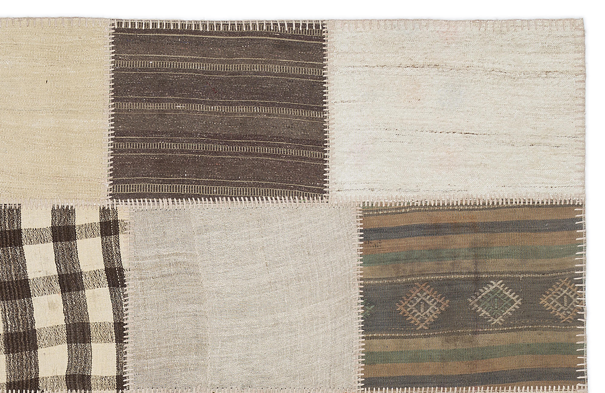 Teselya 1161 Beige Striped Wool Handmade Area Rug 5'3" x 7'7"