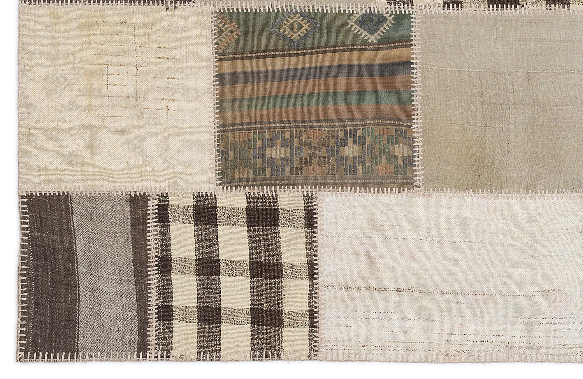 Teselya 1161 Beige Striped Wool Handmade Area Rug 5'3" x 7'7"